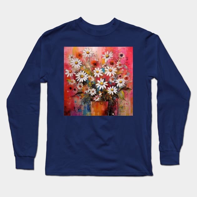 Bouquet of Daisies and Poppies in a Vase Long Sleeve T-Shirt by EpicFoxArt